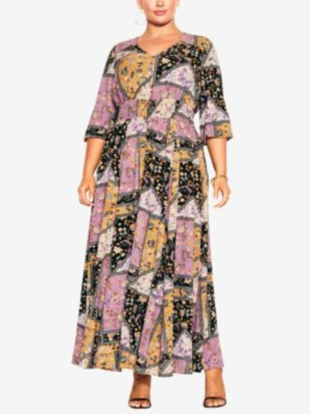 City Chic Trendy Plus Size Chiffon Long dress- Baroque Patchwork 18W